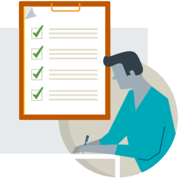 Illustration of a man sitting at a desk with a checklist